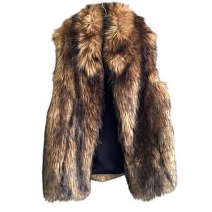 Ann Taylor Loft XS/S Faux Fur Vest Pockets Posh Brown Open Front Luxury